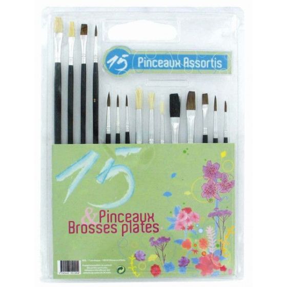 Kit 15 pinceaux et brosses plates synthétiques | Art & Loisirs