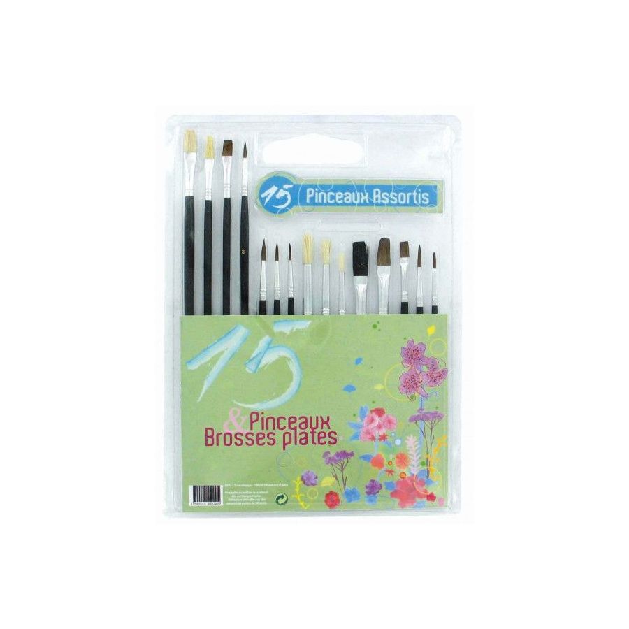 Kit 15 pinceaux et brosses plates synthétiques | Art & Loisirs
