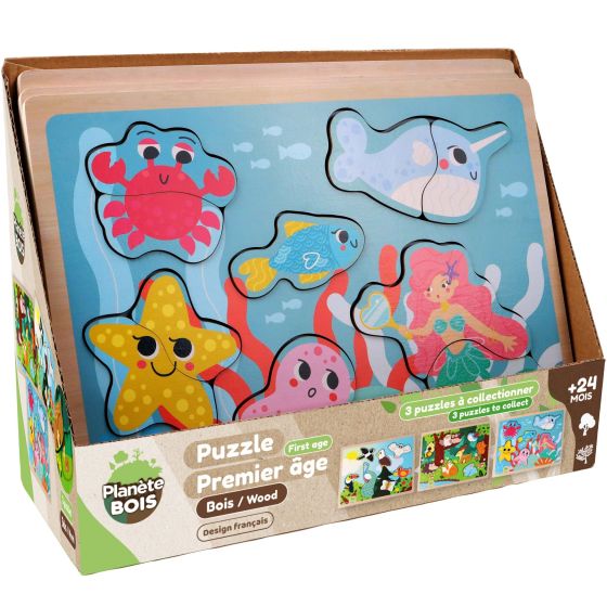 Puzzle bois - Univers terre mer ciel 30 x22.5 cm 24 mois
