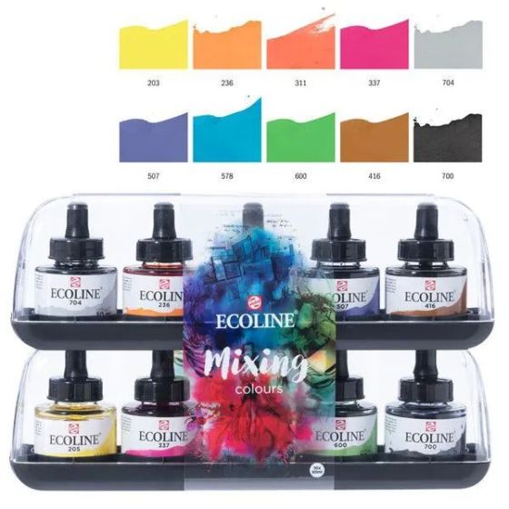 Set Encre Aquarelle Ecoline 10x30ml Mix Colours | Art & Loisirs