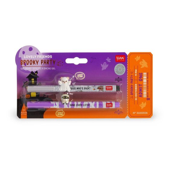 Lot de 2 stylos - Lovely Friends Spooky Party Halloween - Noir, violet - Pointe fine - Legami