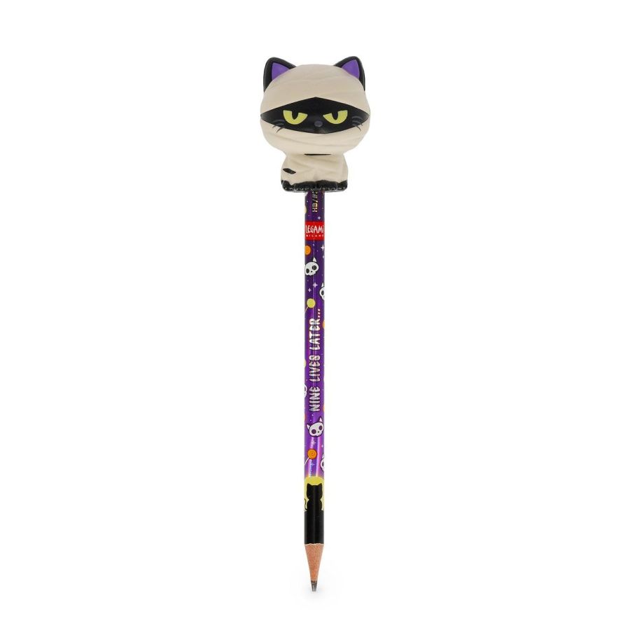 Crayon à papier avec figurine anti-stress - Chat momie Hallowen - Legami