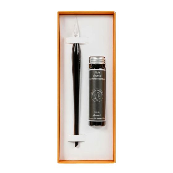 Coffret Plume de Verre & Encre Noir abyssal 15ml - Jacques Herbin