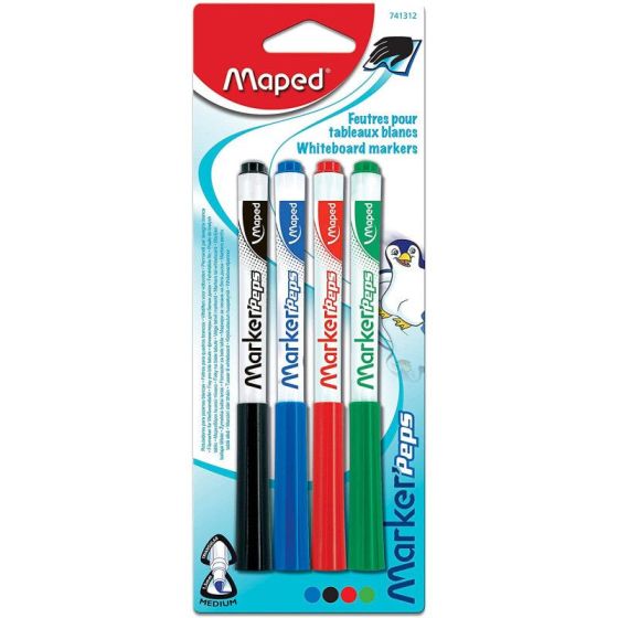 Set Marker Effaçable à sec Pointe Médium - x5 pcs - Noir/Bleu/Rouge/Vert - Maped