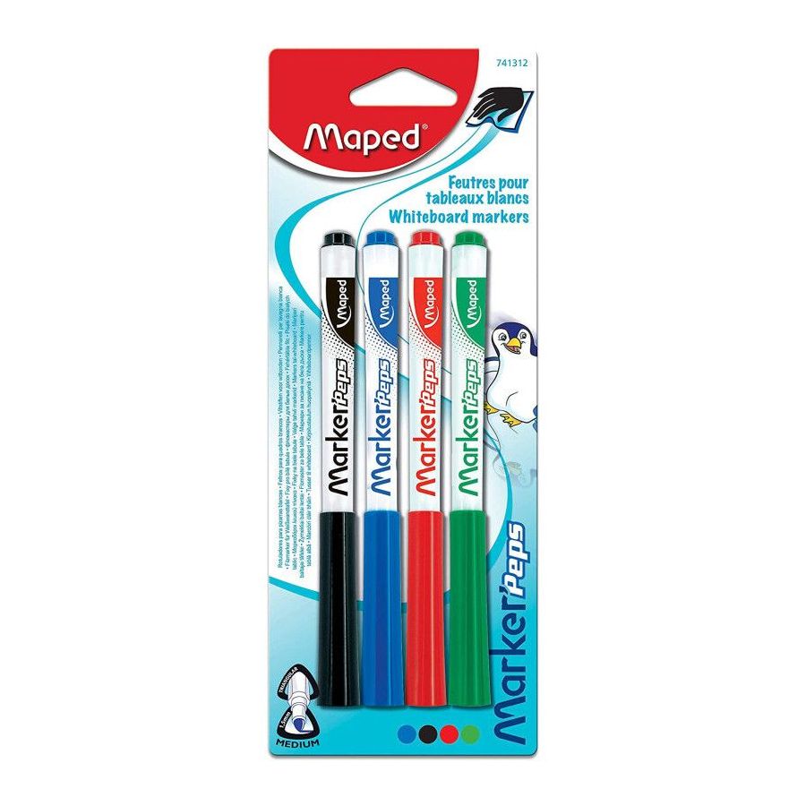 Set Marker Effaçable à sec Pointe Médium - x5 pcs - Noir/Bleu/Rouge/Vert - Maped