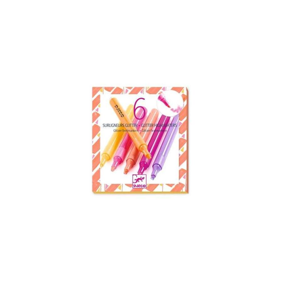 Pochette 6 surligneurs glitter Pamplemousse - Djeco