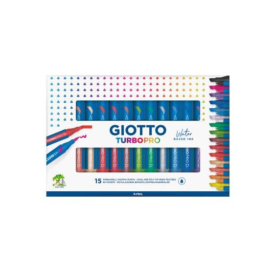 GIOTTO Turbo Pro - boite 15 feutres double pointe couleurs assorties