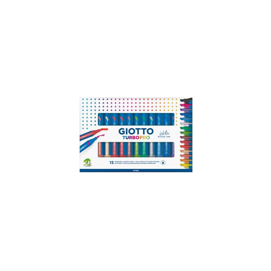 GIOTTO Turbo Pro - boite 15 feutres double pointe couleurs assorties