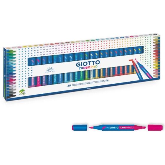 GIOTTO Turbo Pro - boite 30 feutres double pointe couleurs assorties