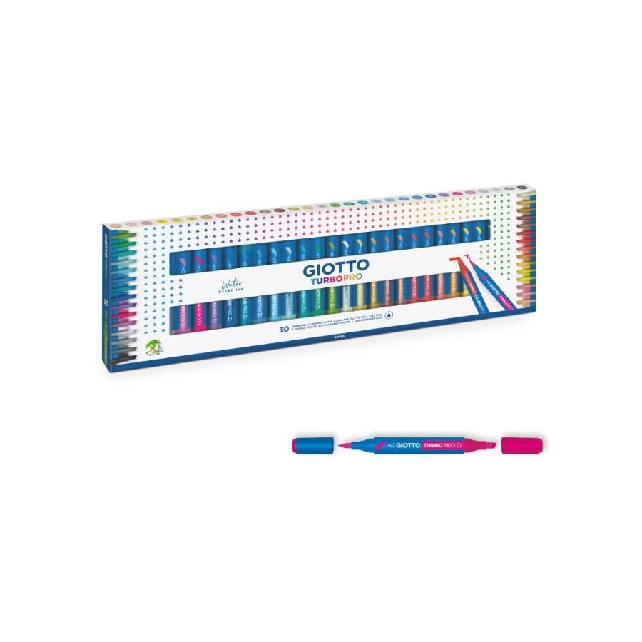 GIOTTO Turbo Pro - boite 30 feutres double pointe couleurs assorties