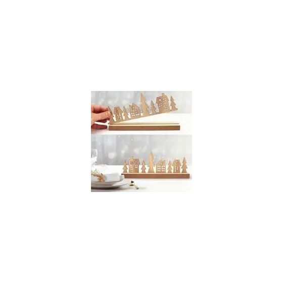 Centre de table bois Maisons Sapins Noël 22x8,5 | Art & Loisirs