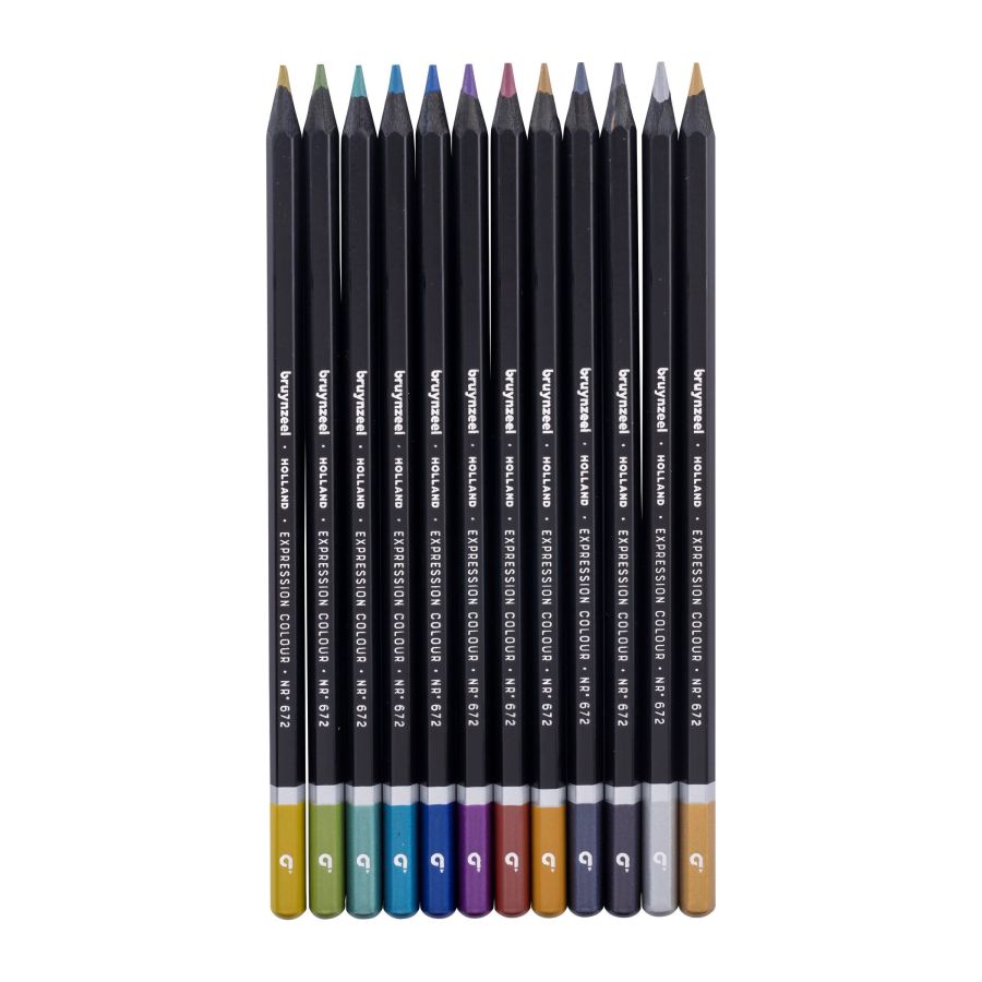 Boite Metal 12 Crayons Couleurs Expression - Teintes Metalliques