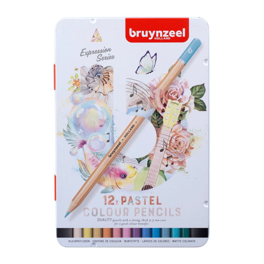 Boite Metal 12 Crayons Couleurs Expression - Teintes Pastel