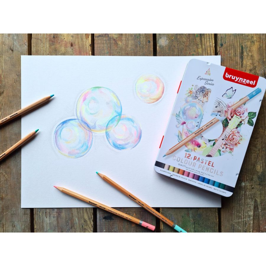 Boite Metal 12 Crayons Couleurs Expression - Teintes Pastel