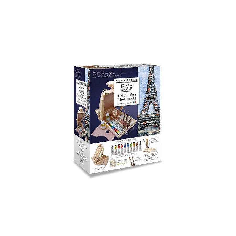 Coffret bois acrylique Sennelier de 15 tubes de 21 ml et accessoires