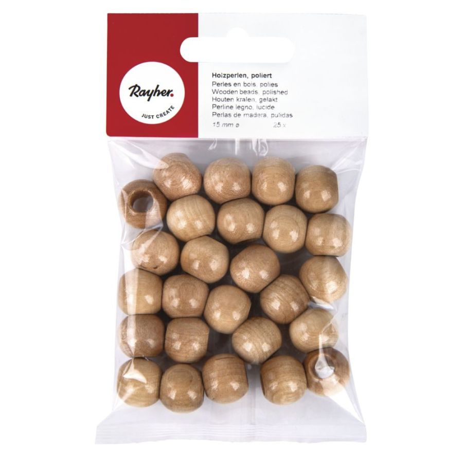 Rayher Perles En Bois Polies 15 Mm 25 Pcs Nature