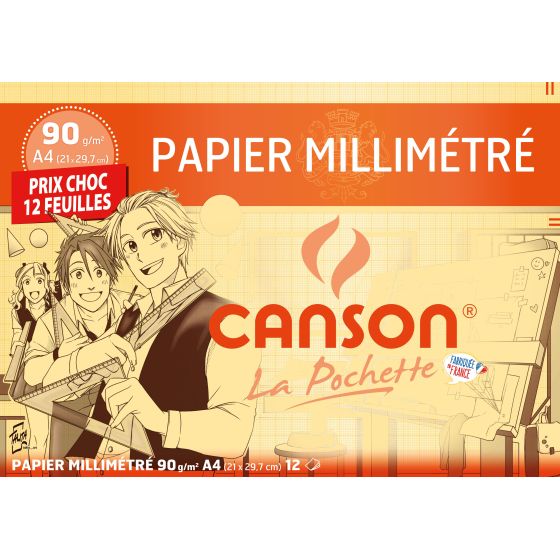 Pochette 12 Feuilles De Papier Millimetre Canson A4 90G