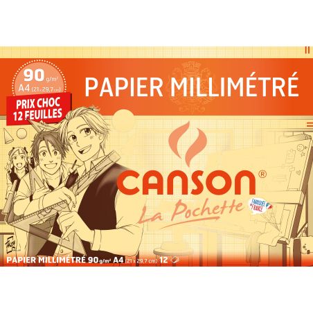 Pochette 12 Feuilles De Papier Millimetre Canson A4 90G