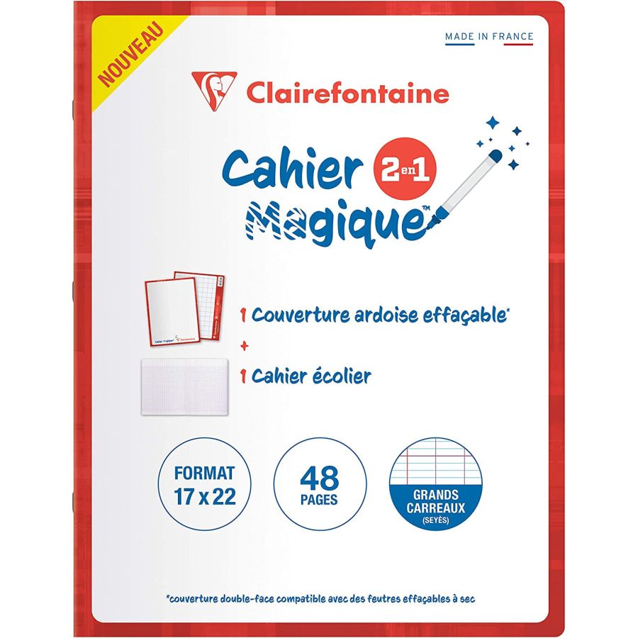 Clairefontaine Metric 'CAHIER MAGIQUE 2en1' ; Cahier Ardoise, Grand Format  A4+ (24x32cm), Séyès, 48p, Metric A4 Plus, Librairie La Page