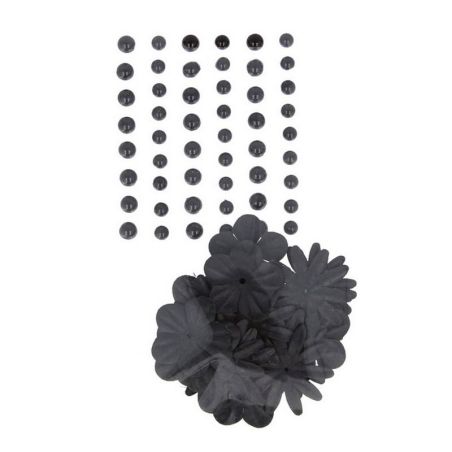 FLEURS+PERLES NOIRES ADHESIF 