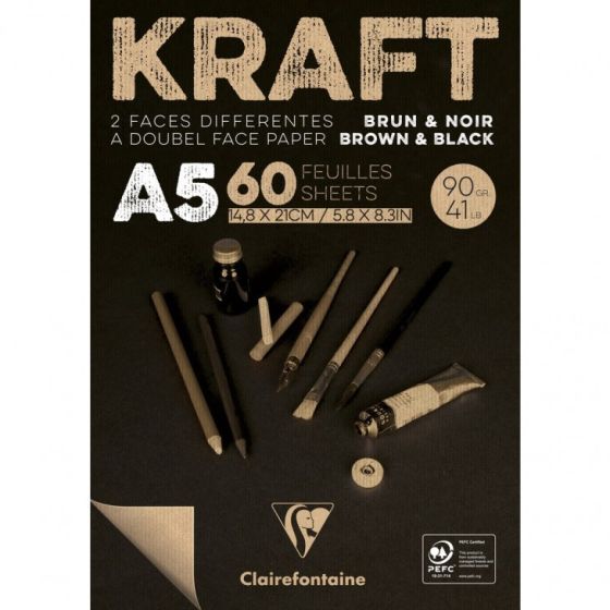 Clairefontaine - Bloc Kraft Bi-Face Colle Marron/Noir 60F 90G