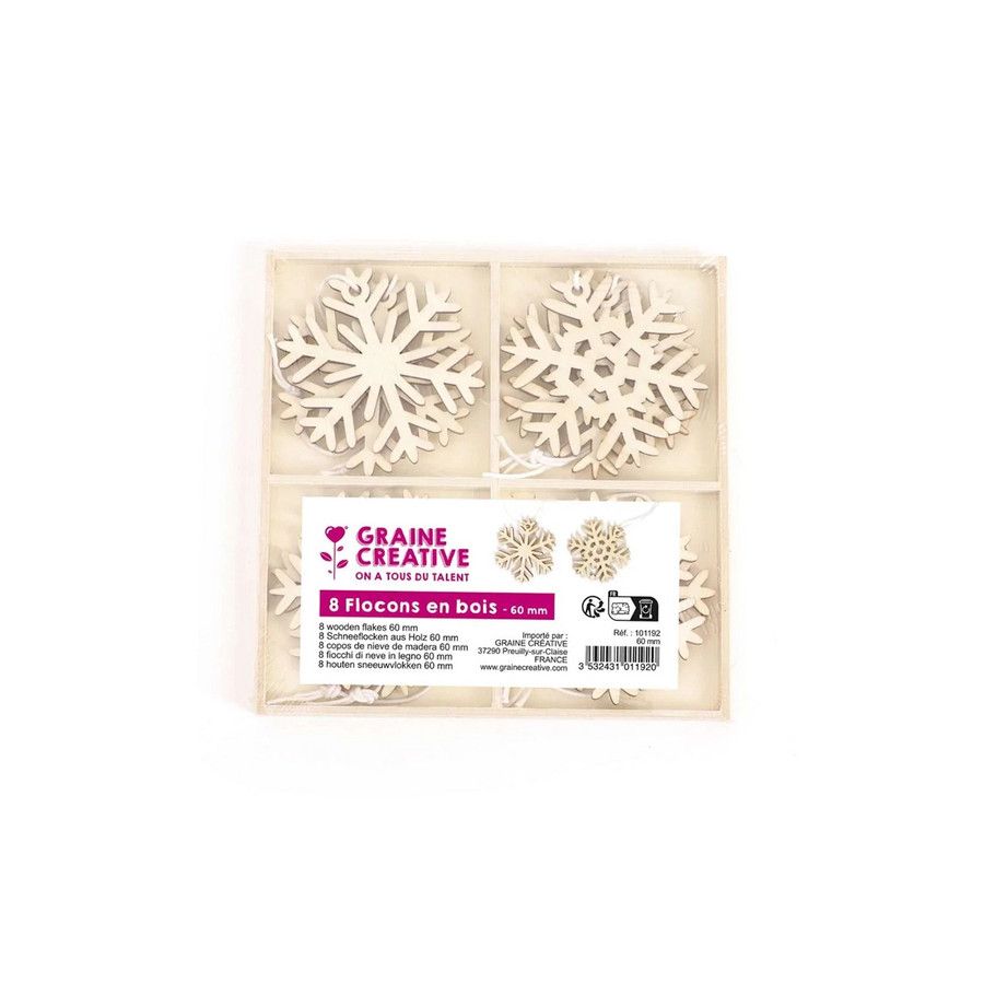 8 FORMES D 60 MM FLOCONS BOIS IM#6585 8 FORMES D 60 MM FLOCONS BOIS IM#6585