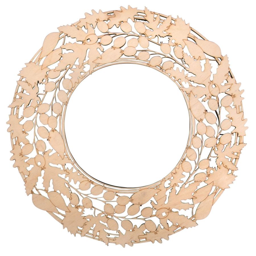 couronne en bois baie+feuilles Rayher