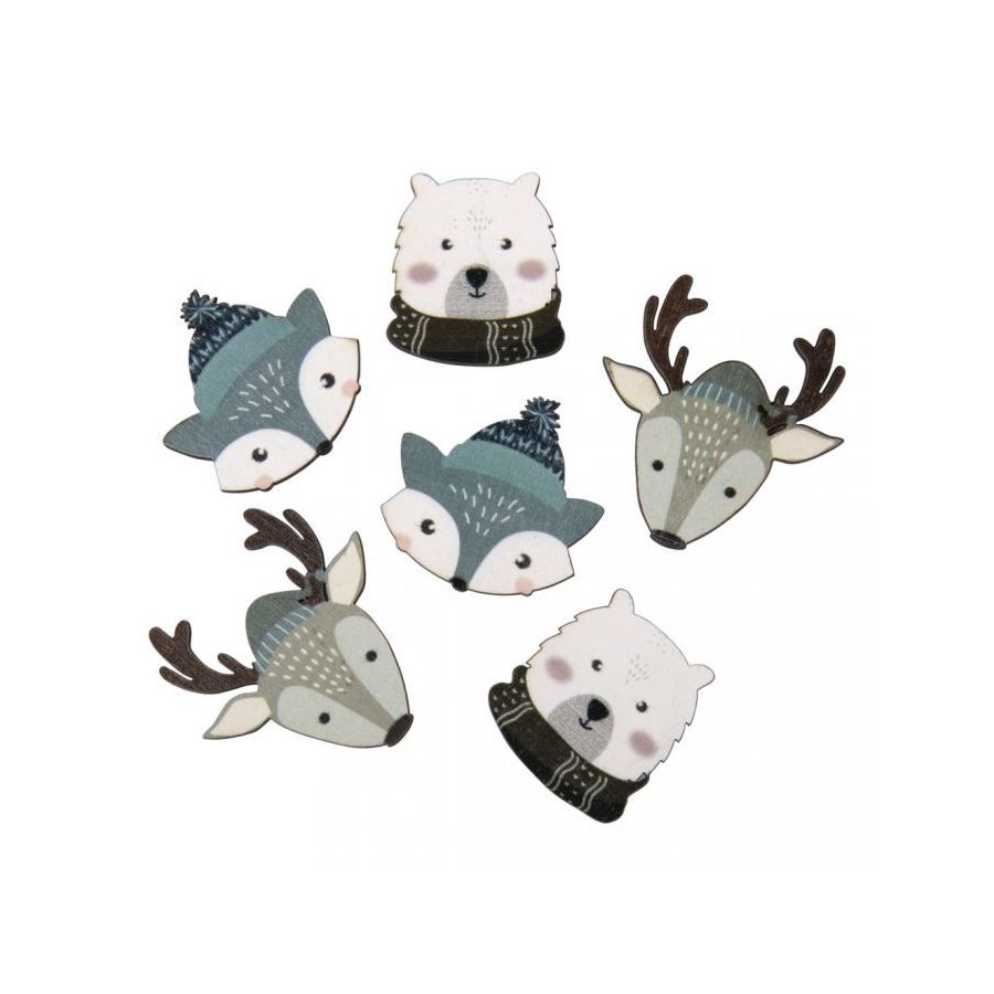 miniatures d'hiver en bois ours, rennard et renne Rayher miniatures d'hiver en bois ours, rennard et renne Rayher