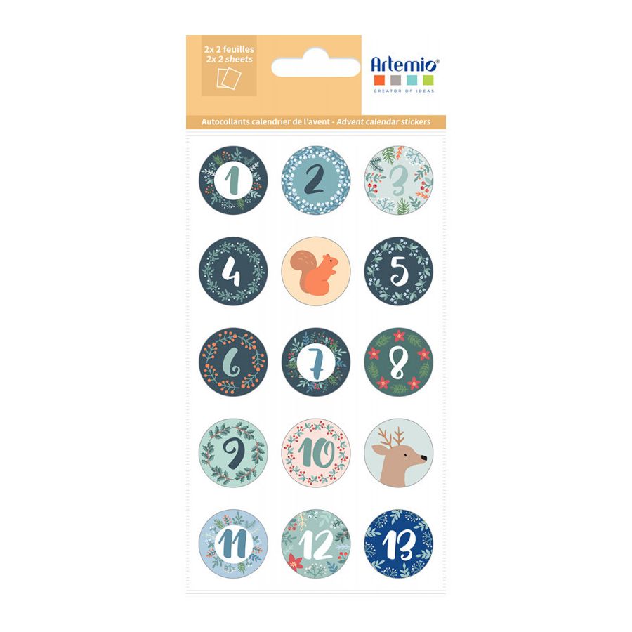 STICKERS RONDS "WOODSY CHRISTMAS" CALENDRIER DE L'AVENT IM#6806