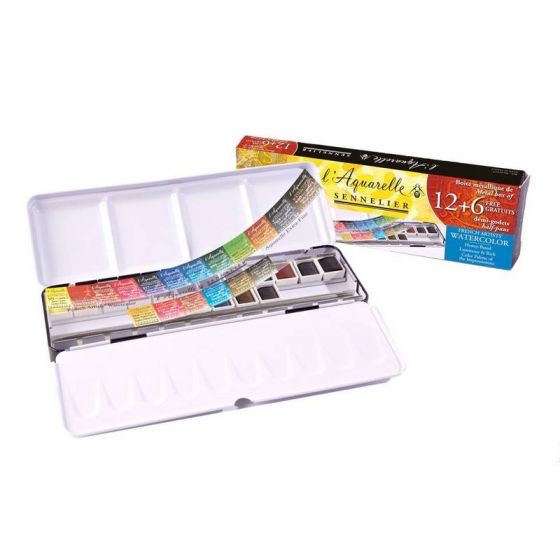 BOITE METAL AQUARELLE 18 DEMI  