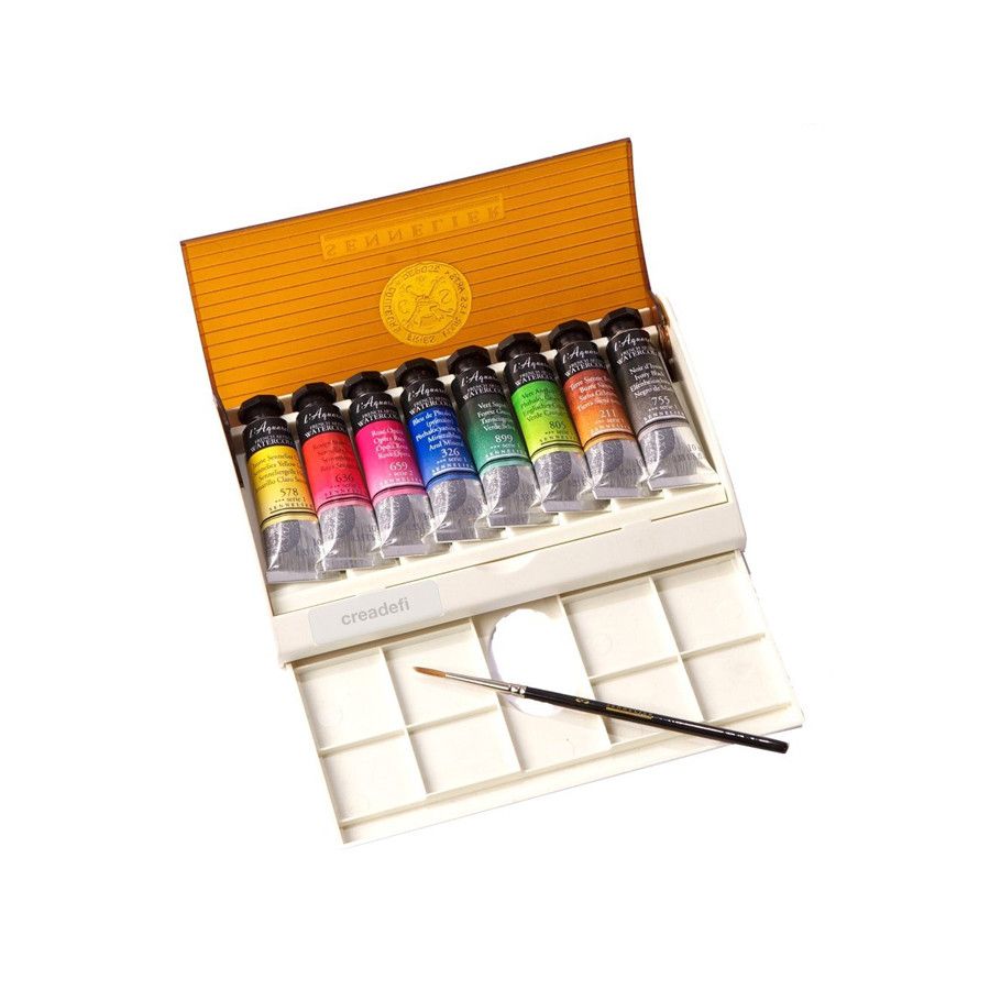 Boite 8 Tubes 10Ml D'Aquarelle Extra-Fine Sennelier + 1 Pinceau