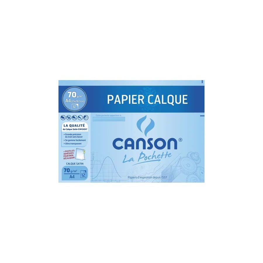 Pochette 12 Feuilles 70G Papier Calque Satin A4 Canson