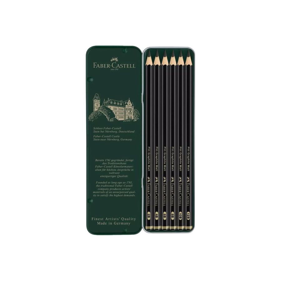 Faber Castell Pitt Graphite Matt - étui en métal - assortiment de 6 crayons  graphite - Schleiper - Catalogue online complet