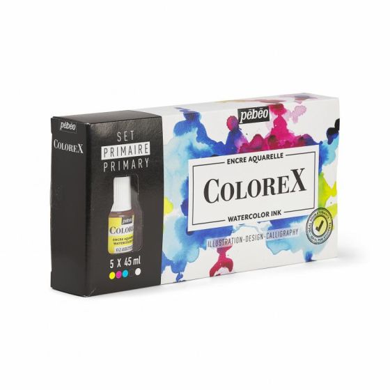 Set 5 Encres Aquarelle Colorex 45Ml Couleurs Primaires Pebeo