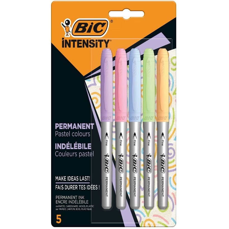 Bic Intensity 5 Marqueurs Permanents Aux Couleurs Pastel