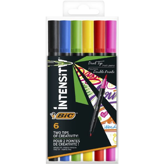 BIC Intensity - Feutre de Coloriage Pointe fine et Corps Noir Mat -  Couleurs assorties, Pochette de 12 : : Fournitures de bureau