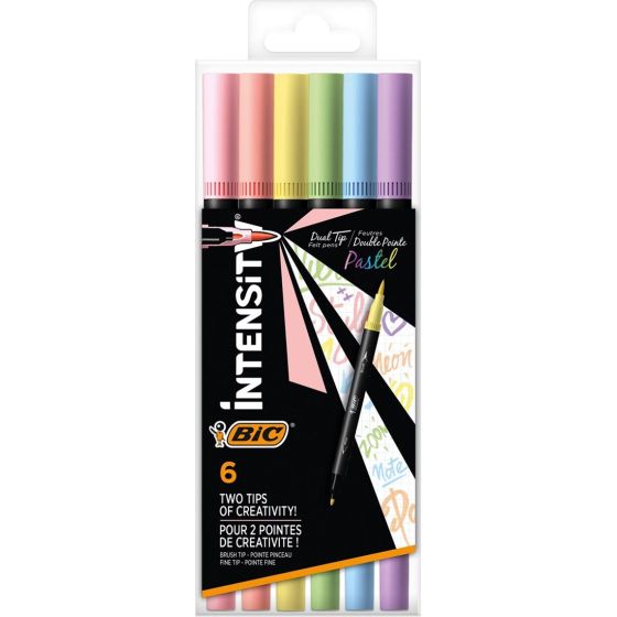 BIC Intensity Stylo Feutre d'Ecriture Pointe Fine et Corps Noir Verni -  Couleurs assorties, Pochette de 20 BIC