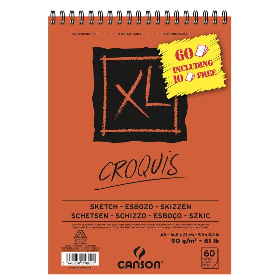 Bloc Canson Xl Croquis A5 - 60 Feuilles Dont 10 Gratuites - 90G Grain Fin