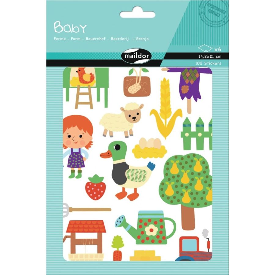 sachet de 6 planches de gommettes baby "la ferme"