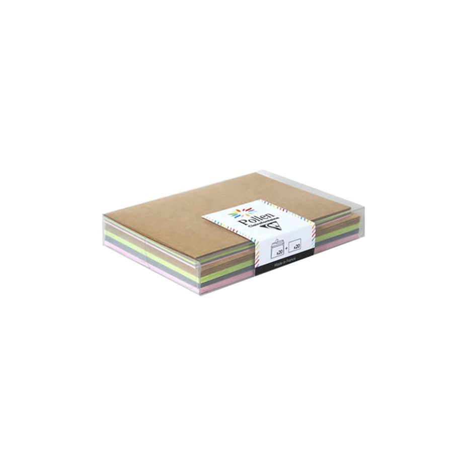 COFFRET POLLEN DE 20 ENVELOPPES 114X162MM + 20 CARTES 110X155MM ASSORTIES  CLAIREFONTAINE