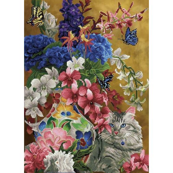 BRODERIE DIAMOND DOTZ - CHAT DORE DANS LES FLEURS IM#9331