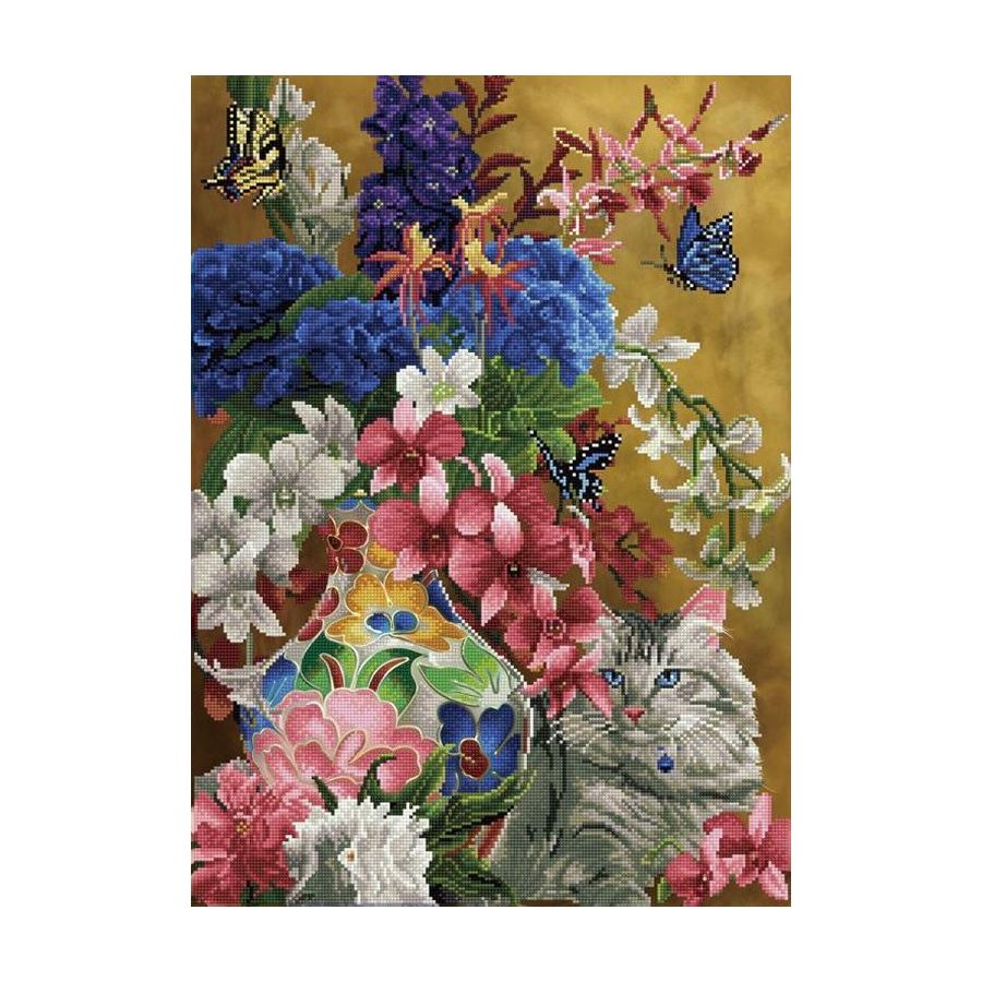BRODERIE DIAMOND DOTZ - CHAT DORE DANS LES FLEURS IM#9331 BRODERIE DIAMOND DOTZ - CHAT DORE DANS LES FLEURS IM#9331