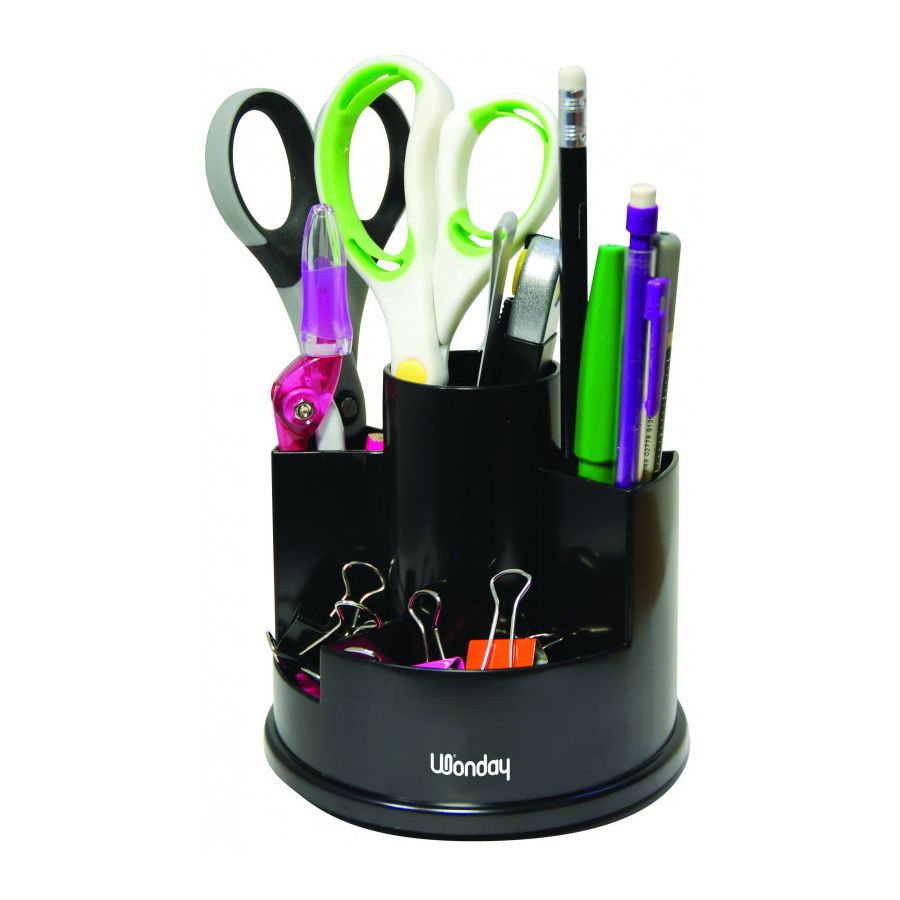 Pot A Crayons Rotatif Multi-Cases Polypropylene Noir